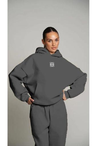 The Champ Clothing Füme Unisex Yüksek Baskılı Kapüşonlu Kanguru Cepli Oversize Hoodie