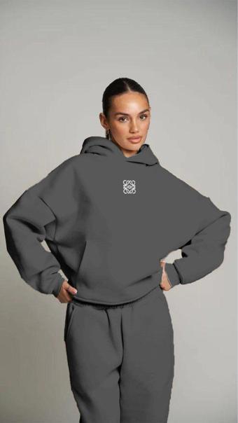 The Champ Clothing Füme Unisex Yüksek Baskılı Kapüşonlu Kanguru Cepli Oversize Hoodie