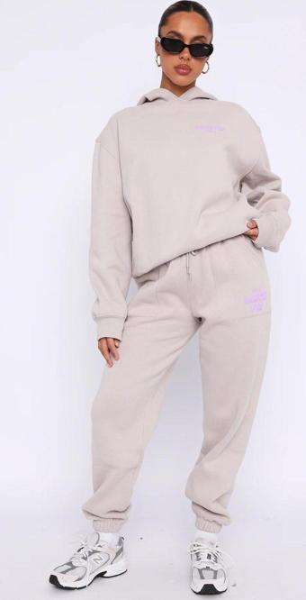The Champ Clothing White Fox Kadın Taş Bel Lastikli Cepli Pembe Vol 3 Baskılı Paça Lastikli Eşofman Alt