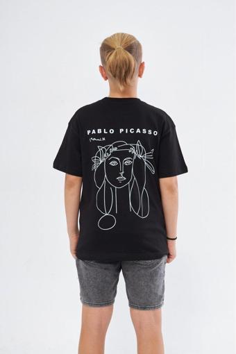 The Champ Clothing War And Peace Yazılı Pablo Picasso Tasarım Baskılı Siyah Çocuk T-Shirt