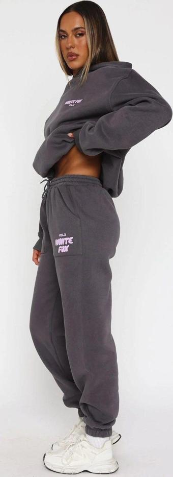 The Champ Clothing White Fox Kadın Vol 3 Baskılı %100 Pamuk Volkanic Kapüşonlu Oversize Hoodie