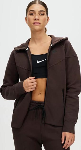 Nike Sportswear Tech Fleece Full Zip Hoodie Dark Heather Brown Kadın Kapüşonlu Sweatshirt Kahverengi