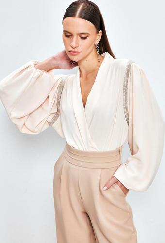 Aksesuar Detaylı Bodysuit Bluz - Bej