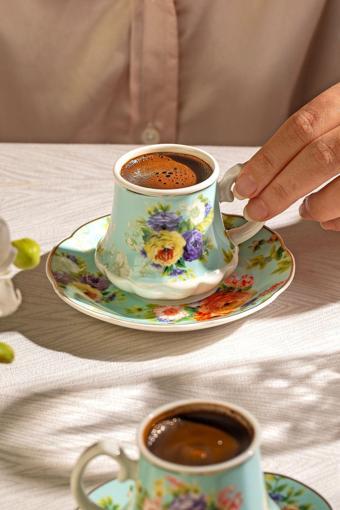 Nehir masal porselen kahve fincan takımı seti  6 kişilik