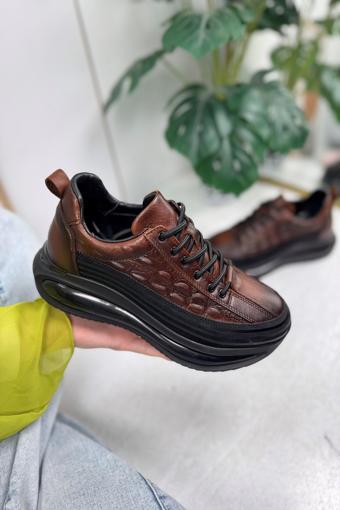 Günlük Erkek Ayakkabı Hakiki Deri Bağcıklı Yüksek Taban Süet ve Dikiş Detay Bilek Destek Sneaker 367