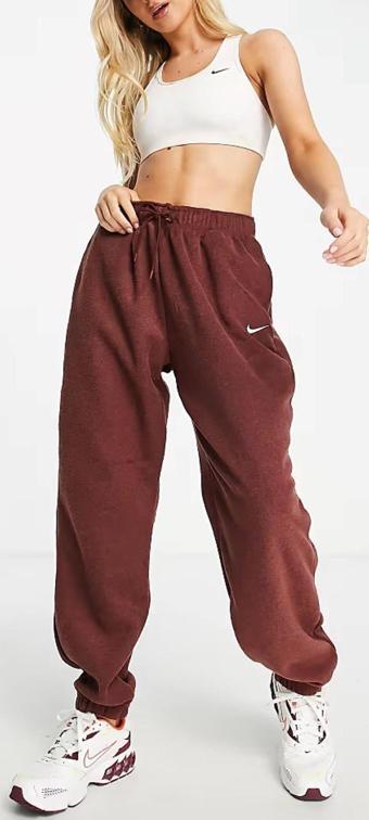 Nike Plush High Rise Oversize Cuffed Fleece Sweatpants Kadın Geniş Kalıp Polar Eşofman Altı Bronz Kahve