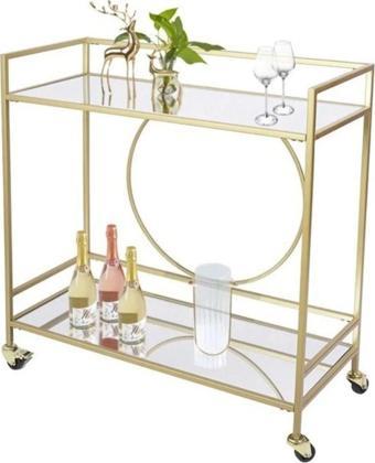 Doffo Daire Metal Gold Camlı Servis Ve Sunum Arabası