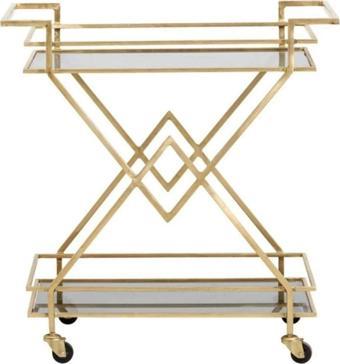 Doffo Gold Metal Camlı Servis Ve Sunum Arabası
