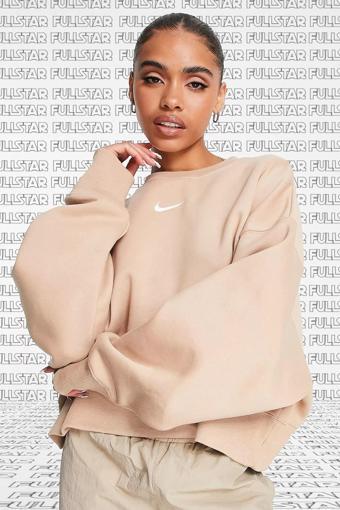 Nike Sportswear Essential Collection Fleece Oversized Crew Kadın Sweatshirt Bej L
