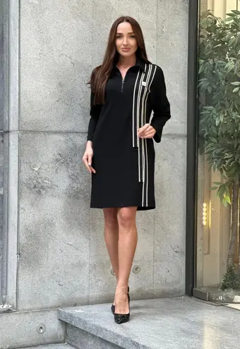 Trend Kadın Özel Tasarım Taşlı Şerit Detaylı Şık Elbise