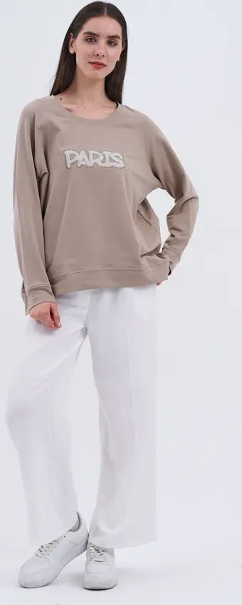 Trend Kadın Paris Yazılı Sweatshirt