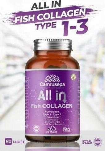 Camrusepa All In Tip 1 - Tip 3 Hidrolize Kolajen - Balık Kolajeni 90 Tablet