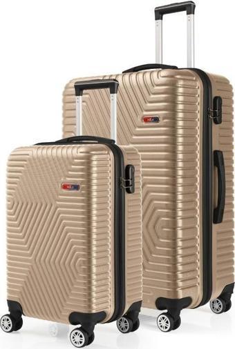 G&D Polo Suitcase Abs Kabin Ve Büyük Boy Gold 2'li Valiz Seti 600.06-Set-BK