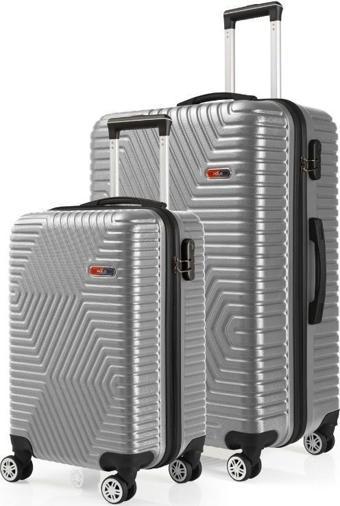 G&D Polo Suitcase Abs Kabin Ve Büyük Boy Gümüş Gri 2'li Valiz Seti 600.03-Set-BK