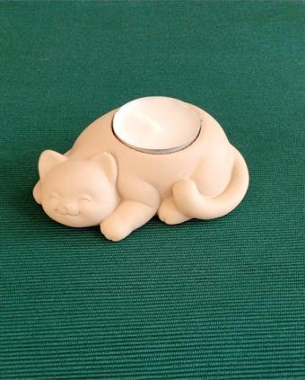 Hobimiz İşimiz Kedi Tealight Mumluk  - Mum Hediyeli  - Sütlü Kahve