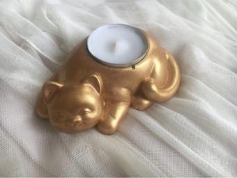 Hobimiz İşimiz Kedi Tealight Mumluk - Mum Hediyeli