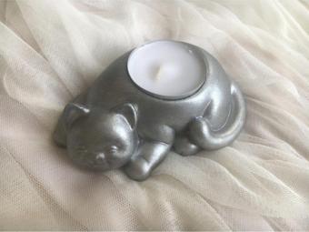Hobimiz İşimiz Kedi Tealight Mumluk- Mum Hediyeli