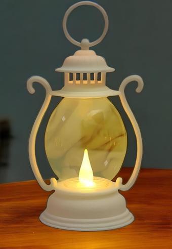 Ecuy Dekoratif Mum Alev Efektli Led Fener Askı Aparatlı Pilli Mum Led Lamba 16 Cm