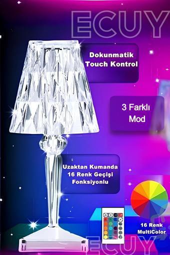 Ecuy Dekoratif Şarjlı Kristal Led Masa Ve Gece Lambası Ev Salon Dekor Işığı Kumandalı Kristal Abajur  Rgb