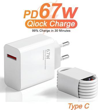 Ecuy Hızlı Şarj Adaptörü Hızlı Şarj Aleti Usb 3.0 Usb Şarj Adaptörü + Type C Kablo 67W