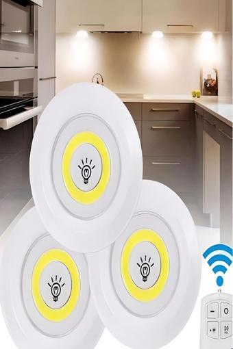 Ecuy Kablosuz Uzaktan Kumandali Yapiskanli Led Işık Spot Lamba Dolap Altı Işığı Kısılabilir Gece Lambası