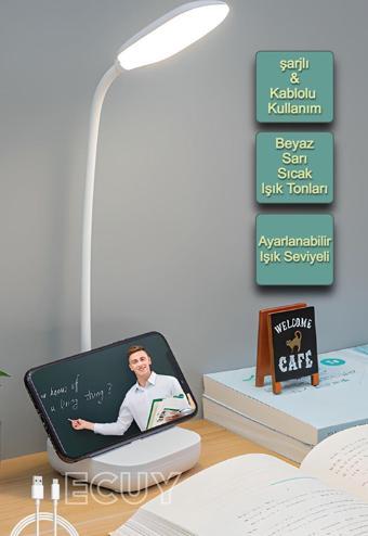 Ecuy Şarjlı Dokunmatik Masa Ve Gece Lambası Ayarlanabilir Işık Ders Çalışma Okuma 3 Renk Aydınlatma Lamba