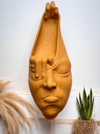 Soyut 3D Yüz Heykeli – Modern Duvar Sanatı | El Yapımı Dekoratif Mask | 48x18 cm Heykel Duvar Dekoru