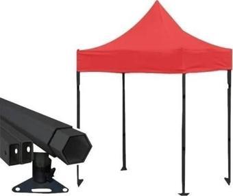 Reyo Premium Serisi Altıgen Profil Kırmızı 3x3 Katlanır Makaslı Çardak