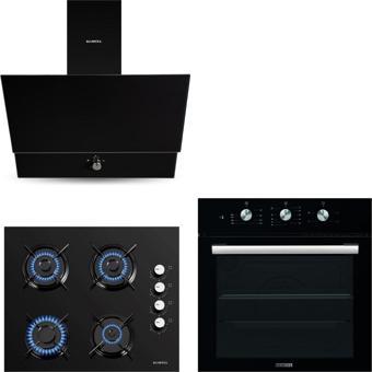 Kumtel Kristal Siyah Cam Ankastre Set