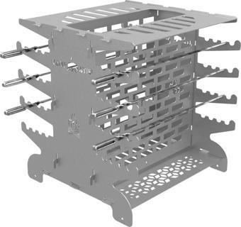 Kamp Ayısı® 2mm Galvaniz Metal GrillSpett™ Çift Taraflı Dikey Şiş Mangal Izgarası - 6 Şiş Hediyeli, Özel Taşıma Çantalı 