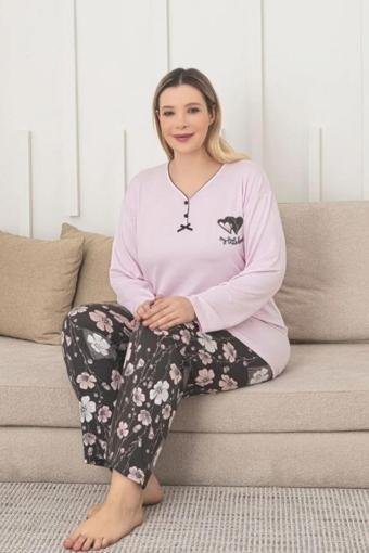 X-Dreamy Büyük Beden Viskon Desenli Uzun Kollu Pijama Takımı