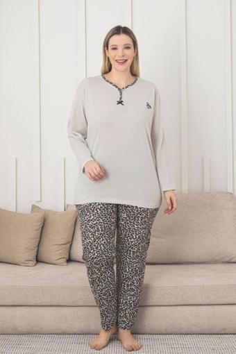 X-Dreamy Büyük Beden Pamuklu Desenli Uzun Kollu Pijama Takımı