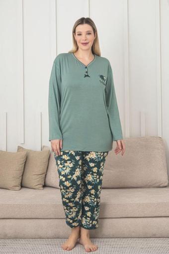 X-Dreamy Büyük Beden Viskon Desenli Uzun Kollu Pijama Takımı