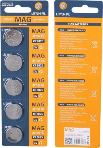 Mag Batteries MG-2025 CR2025 3 Volt Lityum Para Pil (5'li Blister Paket)