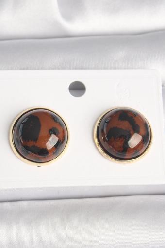 Pirinç Gold Renk 3D Daire Leopar Model Kadın Küpe - EBJ250315W32069