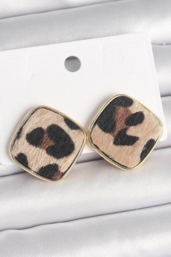 Pirinç Gold Renk Kare Leopar Model Kadın Küpe - EBJ250315W32064