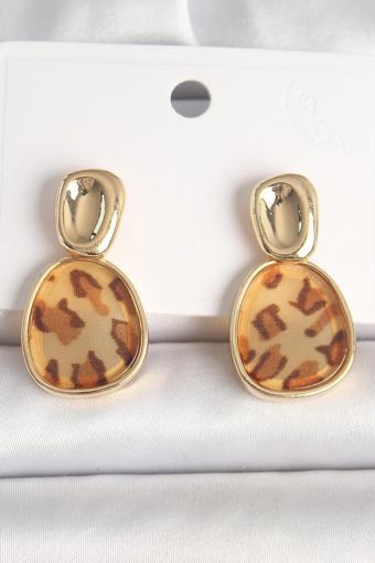Pirinç Gold Renk Sallantı Leopar Desen Kare Model Kadın Küpe - EBJ250315W32068