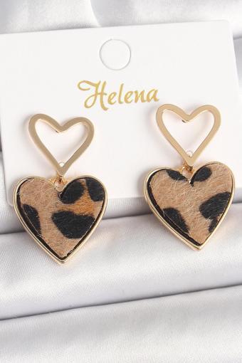 Pirinç Gold Renk Sallantı Leopar Kalp Model Kadın Küpe - EBJ250315W32079