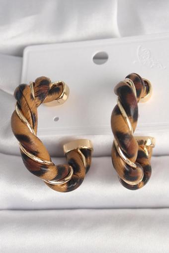 Pirinç Gold Renk Sarmal Halka Leopar Desen Model Kadın Küpe - EBJ250315W32067