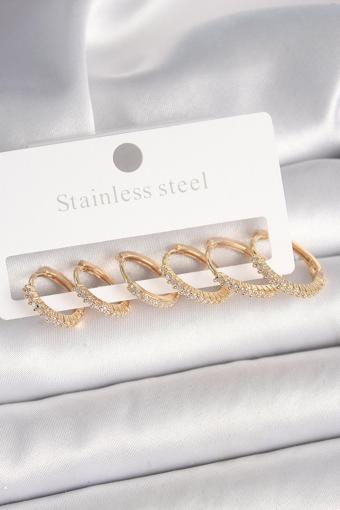 Pirinç Gold Renk Zirkon Taşlı 3 Çift Halka Model Kadın Küpe - EBJ250315W32059