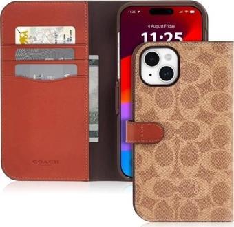 Coach iPhone 15 Plus Kılıf Taba Rengi Tan Wallet
