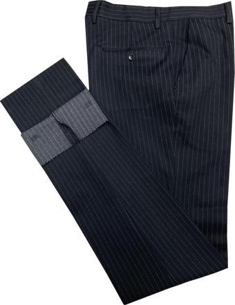 Avasar Erkek Lacivert Çizgili Regular Fit Kumaş Pantolon-7227