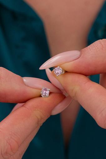Bs Begisilver 925 Ayar Gümüş Pırlanta Montür Pembe Taşlı Tektaş Küpe