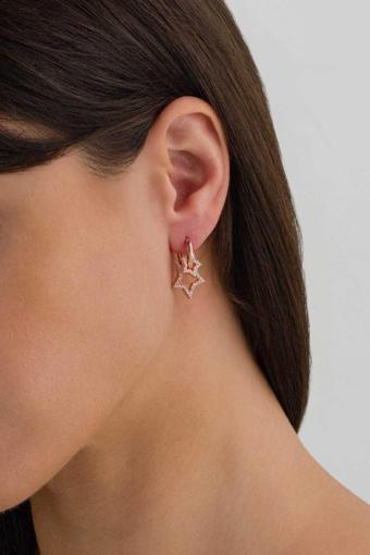 Bs Begisilver 925 Ayar Gümüş  Taşlı Çift Yıldız Küpe Rose