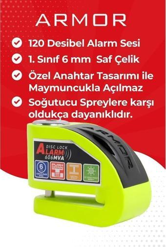Armor Alarmlı Motorsiklet Disk Kilidi Çelik Gövde 606 Mva 6mm-Yeşil