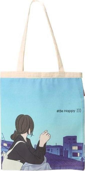 Baghashtag Anime Kız Be Happy Baskılı Bez Çanta