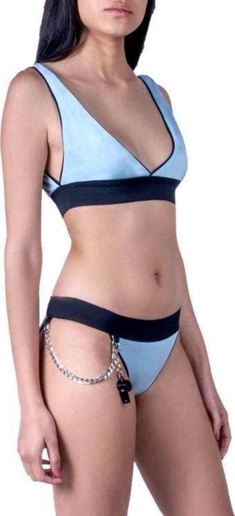 Just Whistle For Me Bikini Takımı - V Yaka Mavi Düşük Bel