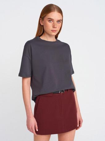 Dilvin Kadın Basic Koyu Antrasit Rahat Kalıp T-Shirt - 3683