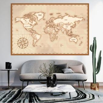 Doğal Tercih Vintage Görünümlü Pusula Detaylı İngilizce Dünya Haritası Sticker 50 x 70