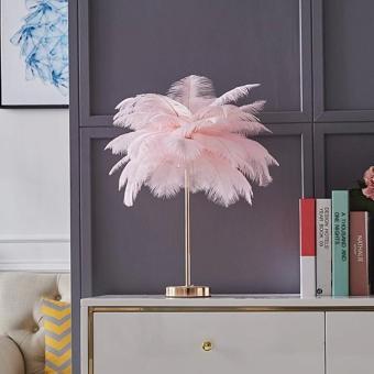 Masa Lambası Deve Kuşu Tüy Palmiye Pembe Abajur
